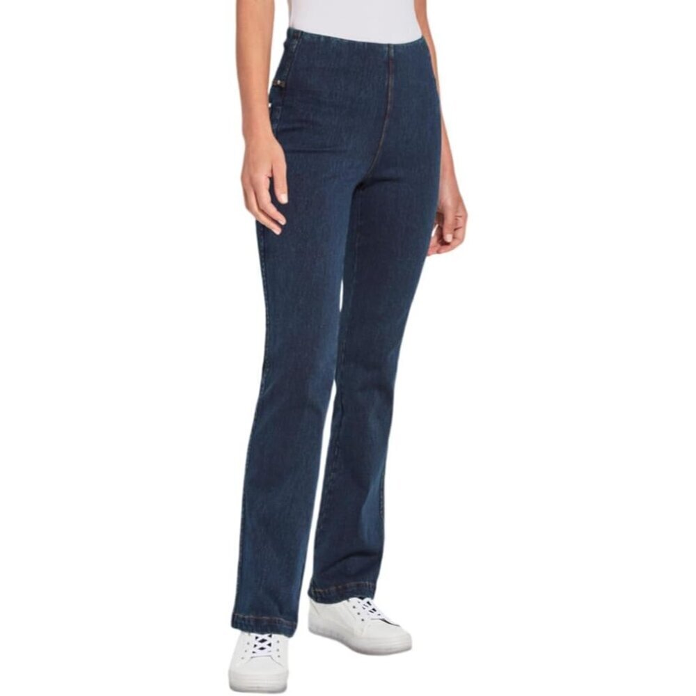 Lysse Women's Baby Bootcut Denim Indigo Large Inseam 32" Smoothing Waistband